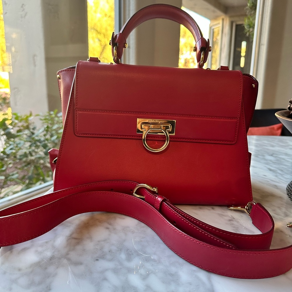 Salvatore Ferragamo Deep Red Top handle Bag with Shoulder Strap.